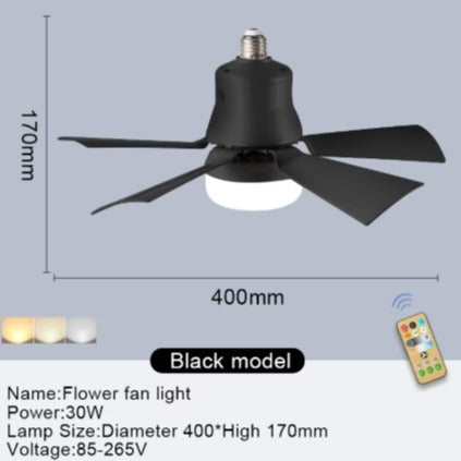 Ceiling Fan Light E27 Screw Black Intelligent Hanging