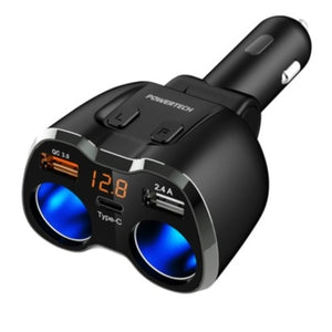 Dual Car Cigarette Lighter Adaptor 3 USB Charging Ports and Voltmeter