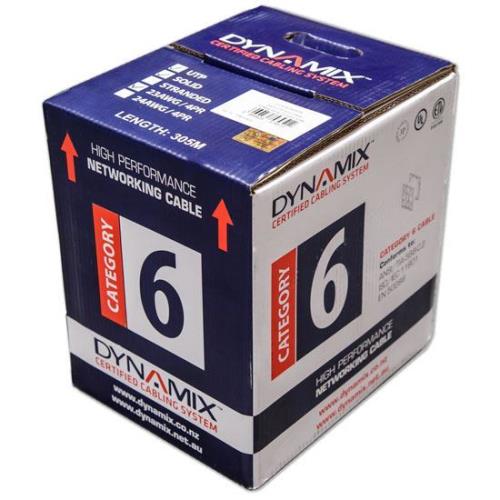 DYNAMIX 305m Cat6 Blue UTP SOLID  Cable Roll, 250MHz, 24AWGx4P.