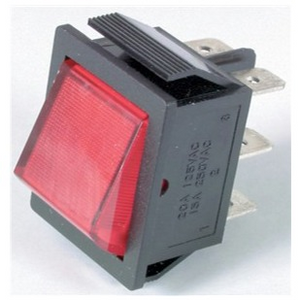 Rocker Switch 240VAC 15A DPDT Illuminated Red Large