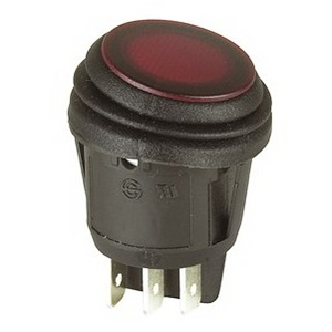 Rocker Switch 250VAC 10A DPDT IP65 Rated Round Red Illuminated