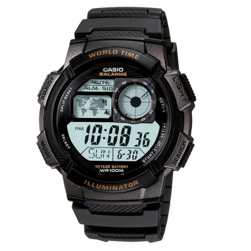 Casio AE1000W-1A Mens World Time Resin Digital Watch Black