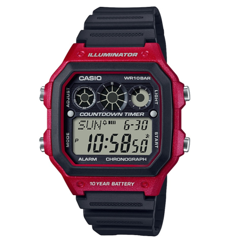 Casio AE1300WH-4A Standard Sports Digital Watch Black/Red