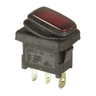 Rocker Switch 250VAC 10A SPST IP65 Rated Red Illuminated