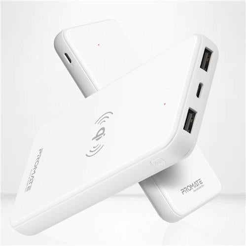 PROMATE 10000mHA Wireless Charging Qi Power Bank, 2 Way USB-C Port