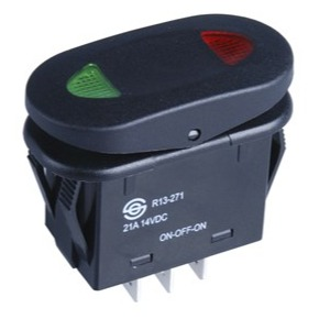 Rocker Switch 14VDC 21A SPDT IP65 Rated Centre Off Illuminated