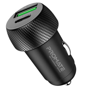 PROMATE 20W Dual Port Car Charger With QC3.0 And USB-C Port Charge