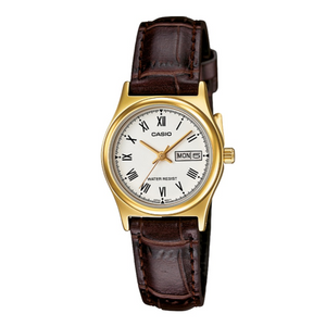 Casio LTPV006GL-7B Standard Analogue Watch Brown Leather Gold