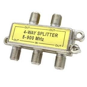 Four Way TV Splitter with Power Pass - F Connectors