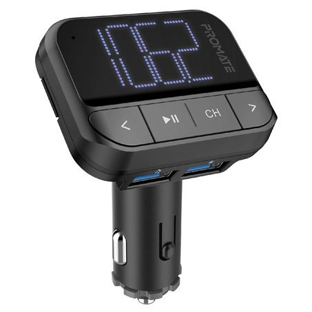 PROMATE Wireless In-Car FM Transmitter with Dual USB-A ports.